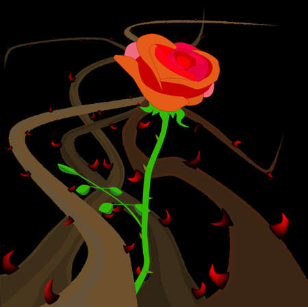 Thorns and briers growing and tangling with a red roseのイラスト素材