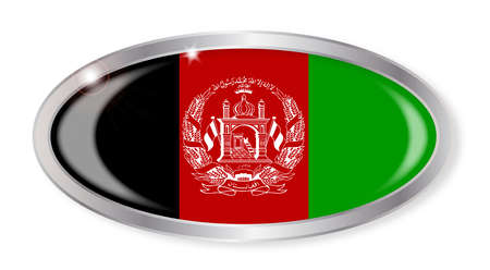 Oval silver button with the Afghanistan flag isolated on a white backgroundのイラスト素材