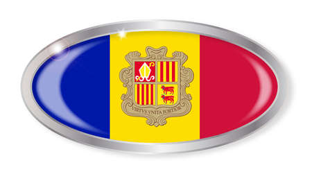 Oval silver button with the Andorra flag isolated on a white backgroundのイラスト素材