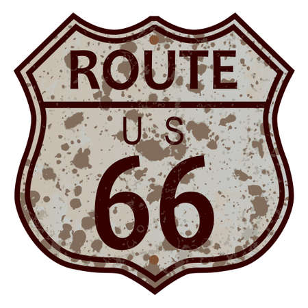 Weathered Route 66 traffic sign over a white backgroundのイラスト素材