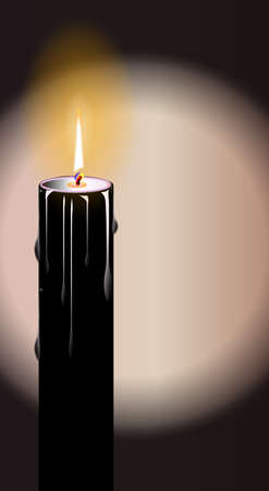 A black burning candle in the foreground against a black backgroundのイラスト素材