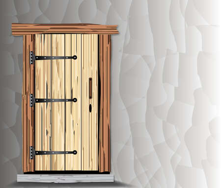 An old cottage wooden door over a plaster white backgroundのイラスト素材