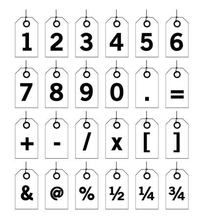 A collectiopn of numbers and glyphs tags over a white backgroundのイラスト素材