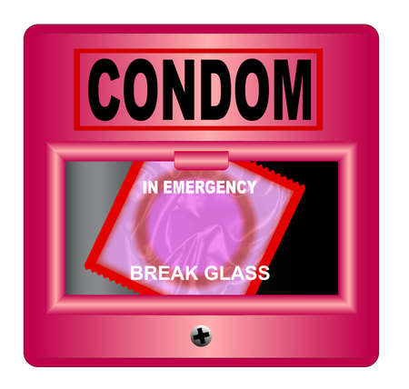 A 'break glass' fire alarm condom over whiteのイラスト素材
