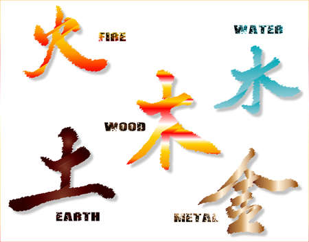 The five Chinese element symbols on a white backgroundのイラスト素材