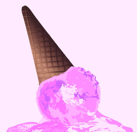 Fallen strawberry ice cream come over a pink background