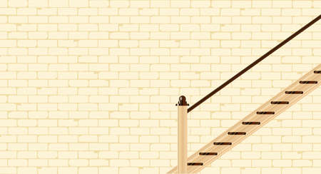 A yellow brick wall with open tread stairsのイラスト素材