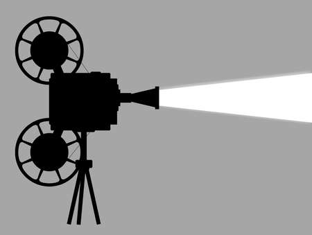 A mocie cinema ine projector silhouette with white beam and copy spaceのイラスト素材