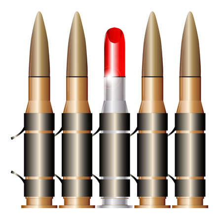 A bullet belt isolated over a white background with one rund being a lipstickのイラスト素材