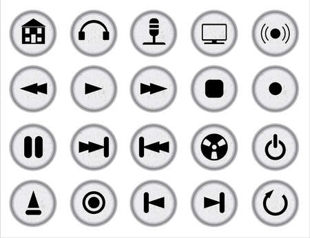 Typewriter keys with inset web audio icons all over a white backgroundのイラスト素材
