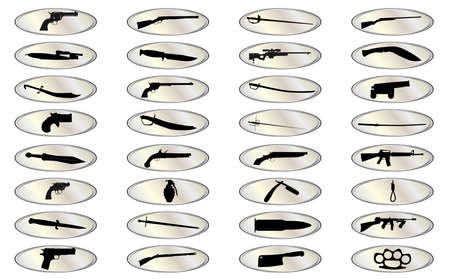 A set of computer web icons with weapon silhouettes over a white backgroundのイラスト素材