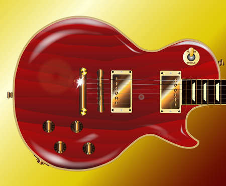 A red grained electric guitar with gold metal fittingsのイラスト素材