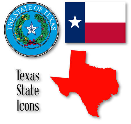 The seal of the United Steas of American state TEXAS with silhouette map and flag isolated on a white background.のイラスト素材