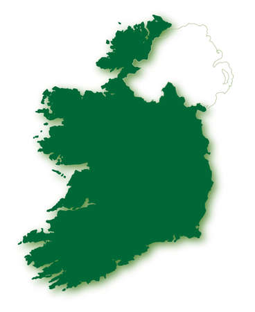 A silhouette map of Eire or Southern Ireland in green over white with a faded outline of Northern Irelandのイラスト素材