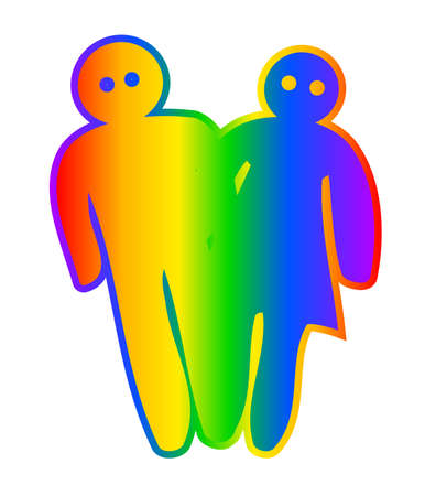 A male and female cartoon style characters with the rainbow usually associated with transsexual and homosexualityのイラスト素材