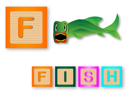 F Is For Fish text with sliced appleのイラスト素材