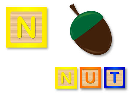 N Is For Nut text with sliced appleのイラスト素材