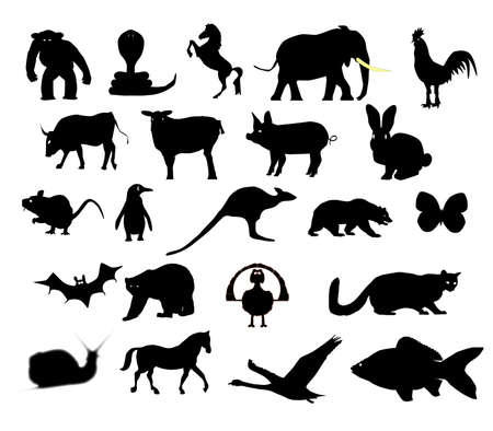 A collection of animal silhouettes over a white backgroundのイラスト素材