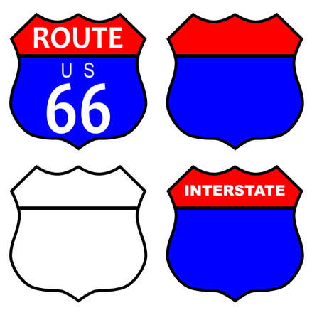 Route 66 traffic sign with template and interstate sign over whiteのイラスト素材