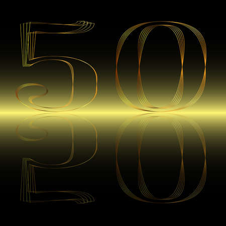 The numbers 50 in gold thread with reflectionsの写真素材