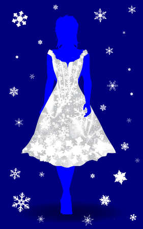 Silhouette of a girl snow queen in a dress made from snowflakesのイラスト素材