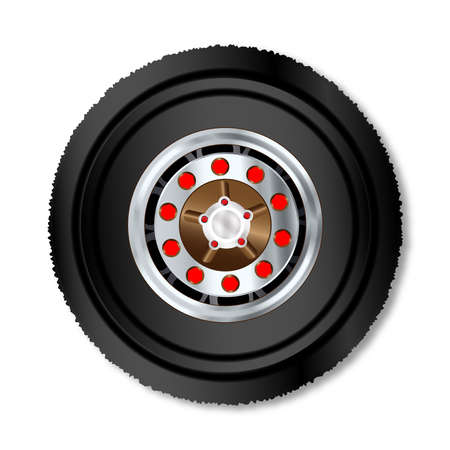 The wheel ov a large truck over a white backgroundのイラスト素材