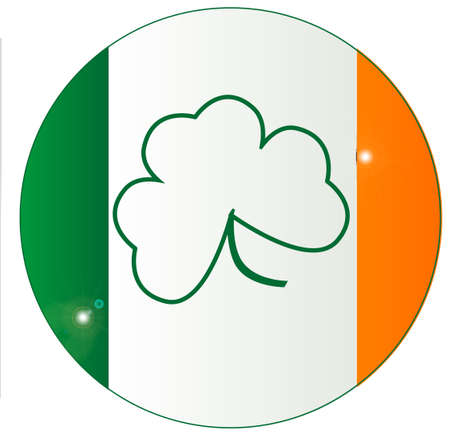 The Flag of Ireland with an added lucky shamrock in the centre on a buttonのイラスト素材