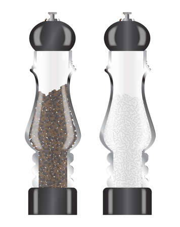 Glass salt and pepper grinder over a white backgroundのイラスト素材