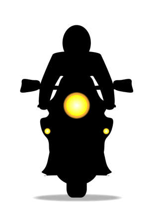 A oder motorcycle and rider in front silhouette over a white backgroundのイラスト素材