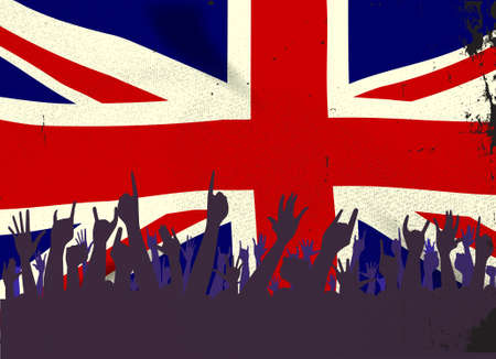 Audience happy reaction with the British Union Jack Flag flag backgroundのイラスト素材