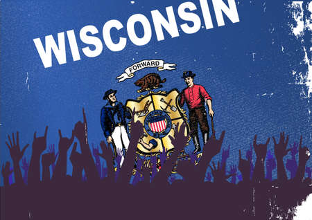 Audience happy reaction with Wisconsin State flag backgroundのイラスト素材