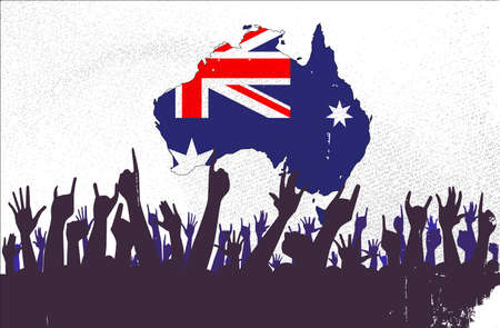 Audience happy reaction with the Australian map and flag backgroundのイラスト素材