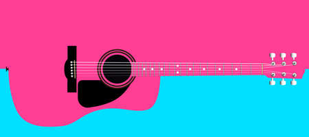 A typical acoustic guitar isolated over a pink and white background.のイラスト素材