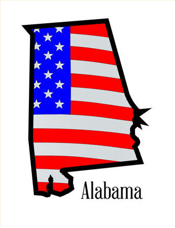 An American flag, the Stars and Stripes outlined with a map of Alabamaのイラスト素材