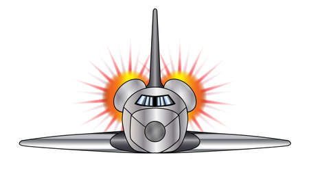 The space shuttle with engines roaring with red hot exhaust flamesのイラスト素材