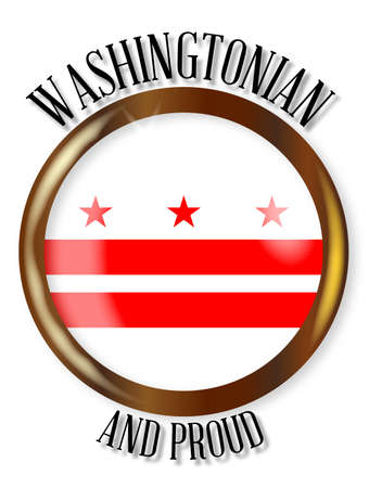 Washington DC state flag button with a gold metal circular border over a white background with the text Washington DC and Proudのイラスト素材