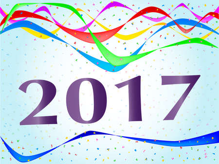 Multi coloured confetti and streamers with the text 2017のイラスト素材