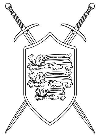A sword typical of a knight of old isolated on a white background with shield and enblemのイラスト素材