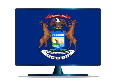 A TV or computer screen with the Michigan state flagのイラスト素材