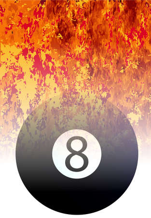 A roaring flames image background with faded eight ball