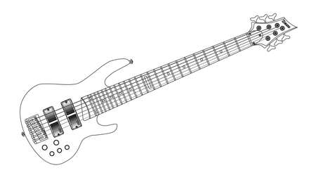 A generic six string wooden body bass guitarのイラスト素材