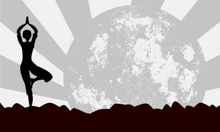 The tree asana being posed against a rising moonのイラスト素材