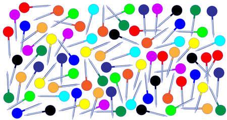 S collection of random spaced small map knob pins over a white backgroundのイラスト素材