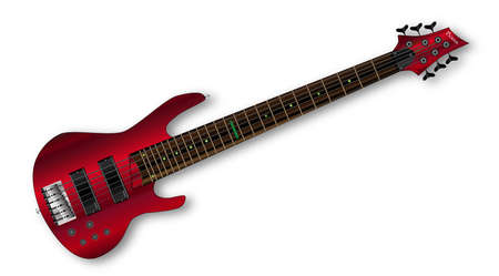 A generic six string wooden body bass guitarのイラスト素材
