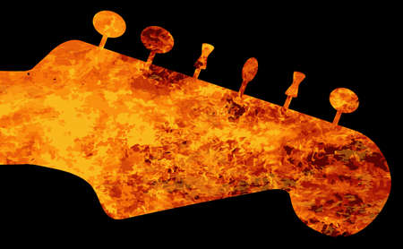 A traditional solid body electric guitar headstock of flames isolated over blackのイラスト素材
