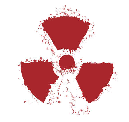 A worn Caution Radiation symbol in splatter red