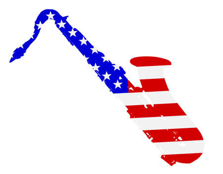 A saxophone silhouette on the Stars and Stripes flagのイラスト素材