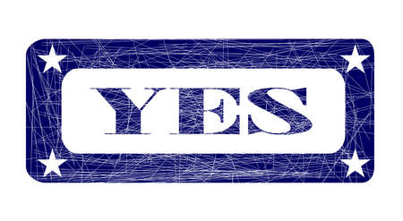 A grunged blue ink stamp with the word yes over whiteのイラスト素材