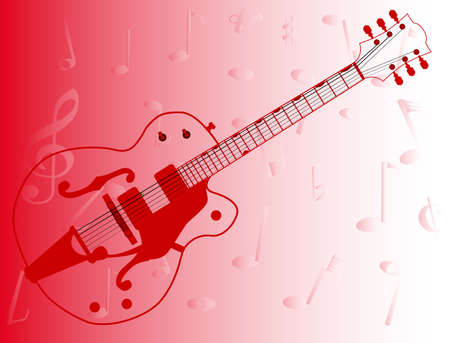 A typical country and western guitar in outline over a musical notes red backgroundのイラスト素材