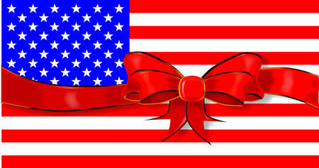 The Stars and Stripes flag of the USA  with red ribbonのイラスト素材